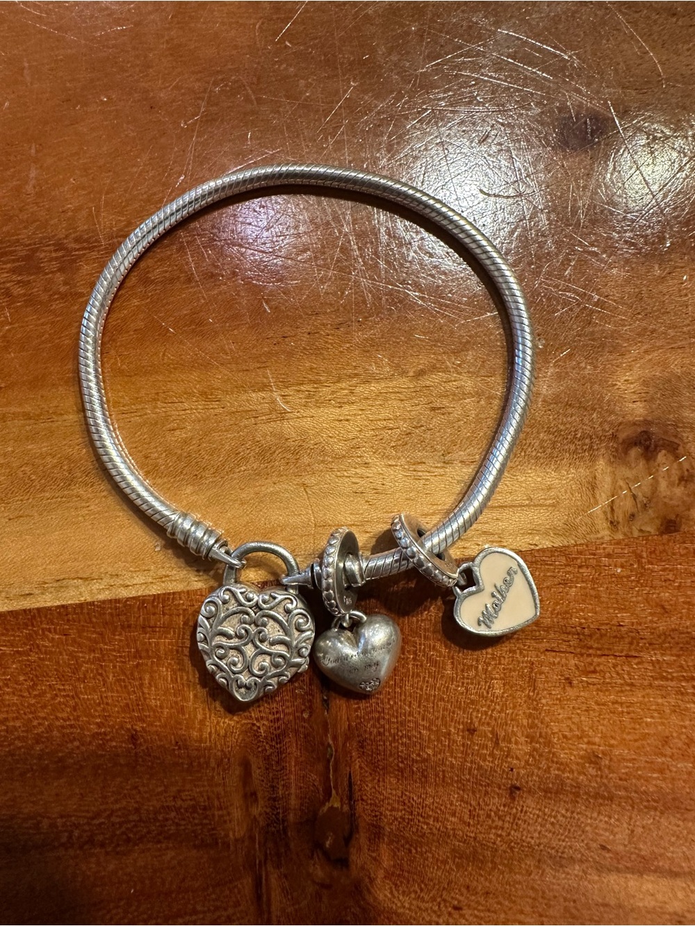 Pandora Sterling Silver Heart Charm Bracelet - Mother Daughter charms